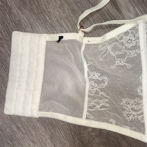 White Lace Lingerie Set Sheer Mesh Bustier & Panty Size Large - Picture 7 of 9
